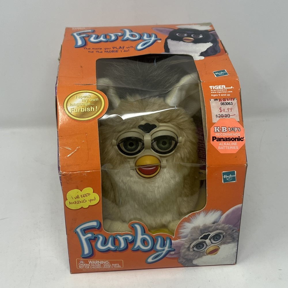 Vintage Bear Furby Neon Green Eyes New White Tan 1998 2001 NIB